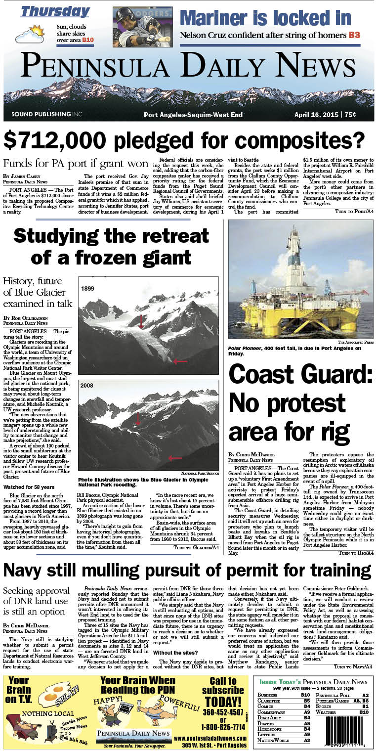 Today's front page tailored for the PDN's Clallam County edition. There's more inside that isn't online! ()