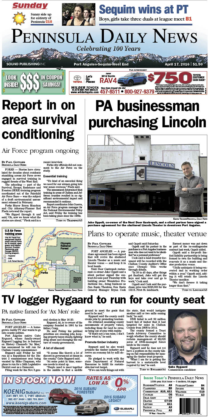 Today's front page tailored for the PDN's readers in Clallam County. There's more inside that isn't online! ()