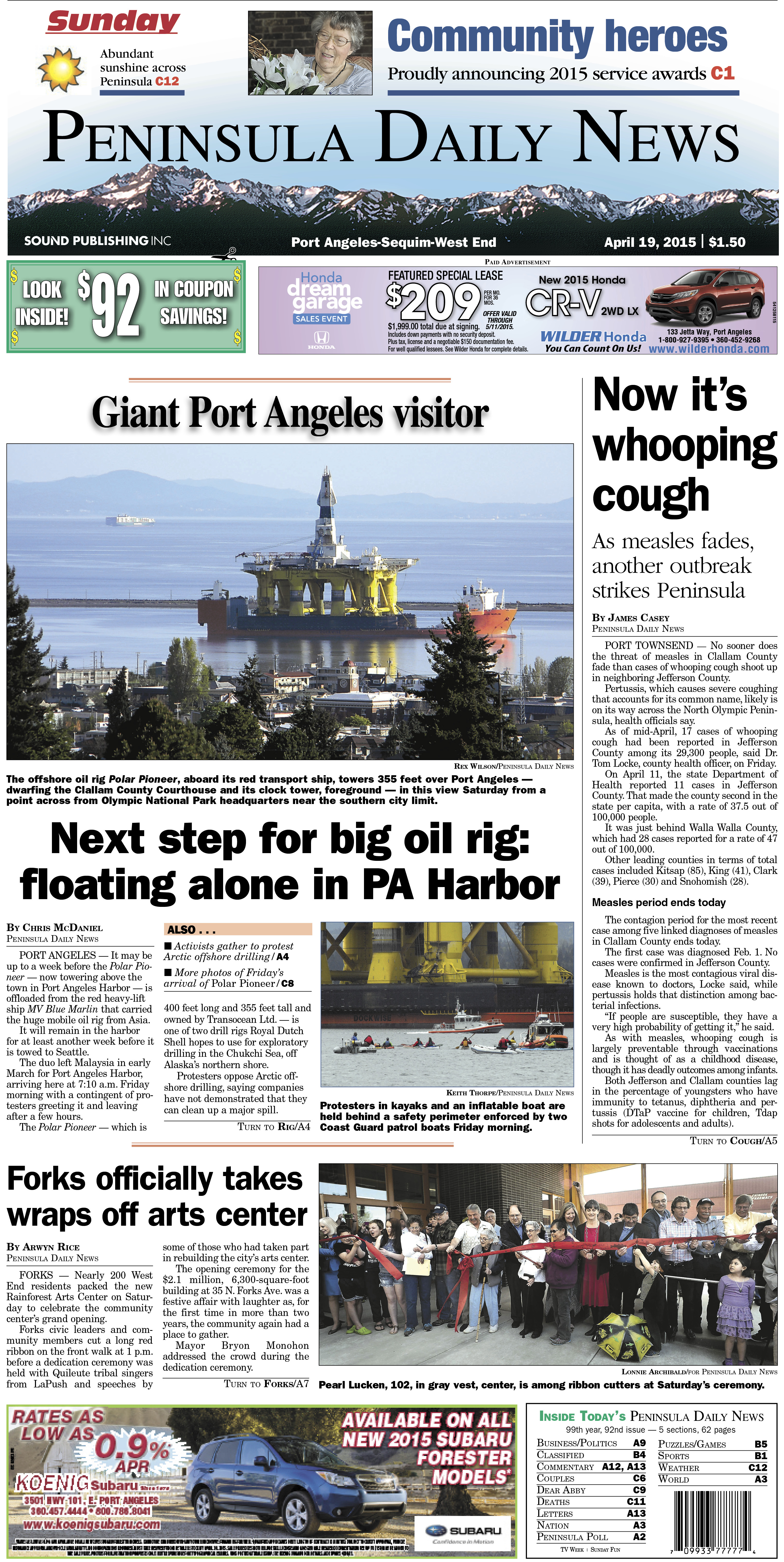 Today's front page tailored for the PDN's Clallam County edition. There's more inside that isn't online! ()