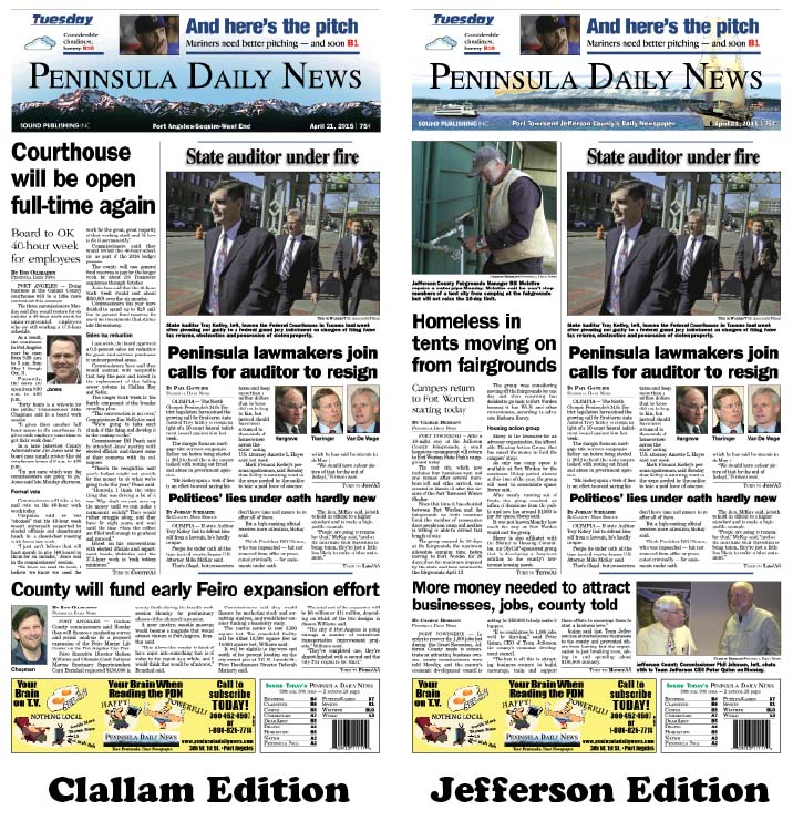 Today's front pages tailored for the PDN's Clallam and Jefferson readers. There's more inside that isn't online! ()