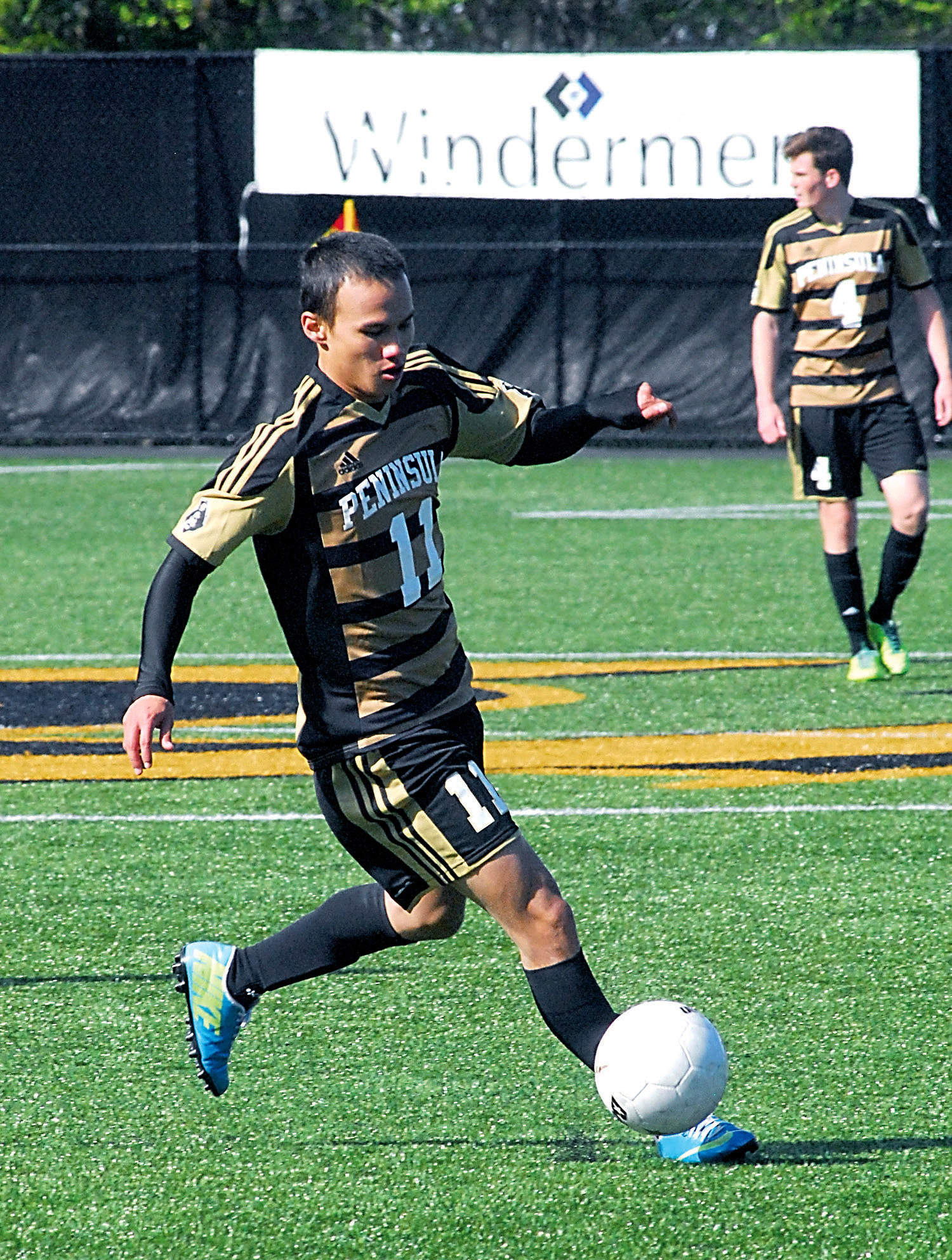 Peninsula College's Victor Ama controls the ball during last year's Rumble in the Rainforest at Wally Sigmar Field. (Keith Thorpe/Peninsula Daily News)