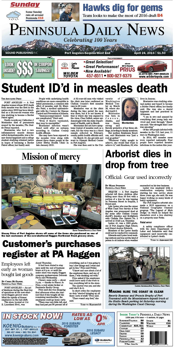Today's front page tailored for the PDN's readers in Clallam County. There's more inside that isn't online! ()