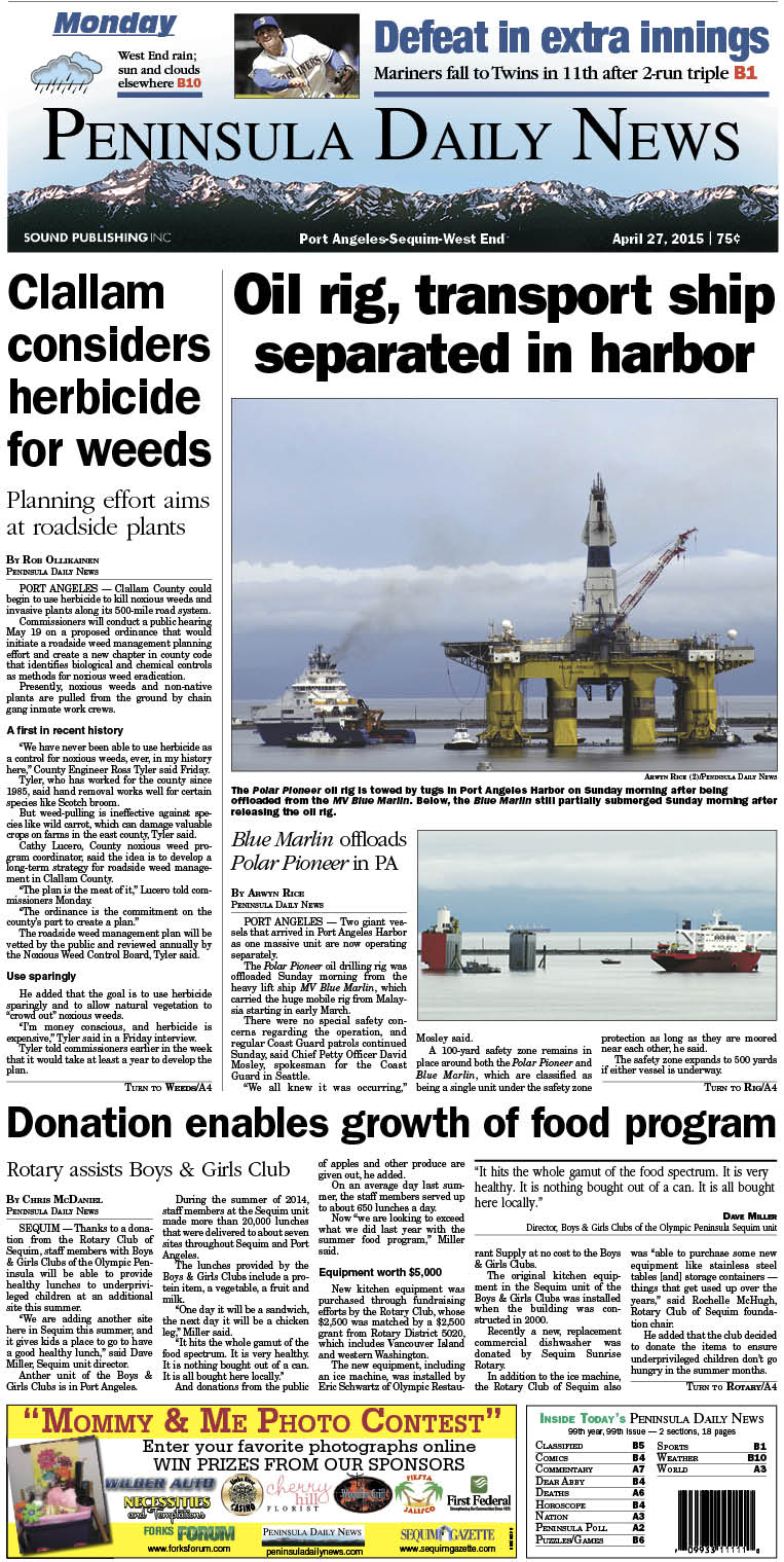 Today's front page tailored for the PDN's Clallam County readers. There's more inside that isn't online! ()