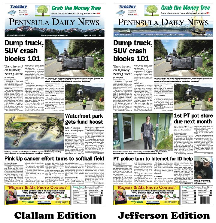 Today's front pages tailored for the PDN's Clallam and Jefferson readers. There's more inside that isn't online! ()