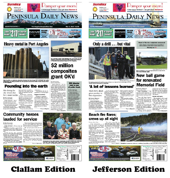 Today's front pages tailored for the PDN's Clallam and Jefferson readers. There's more inside that isn't online! ()