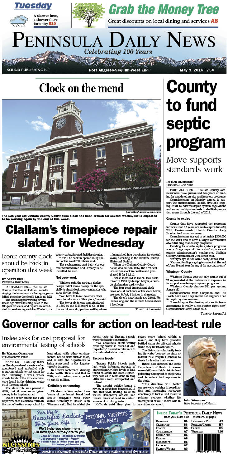 Today's front page tailored for the PDN's readers in Clallam County. There's more inside that isn't online! ()
