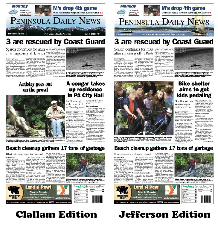 Today's front pages tailored for the PDN's Clallam and Jefferson readers. There's more inside that isn't online! ()