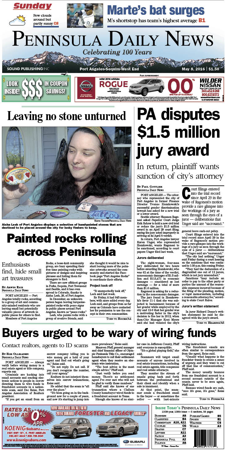 Today's front page tailored for the PDN's readers in Clallam County. There's more inside that isn't online! ()