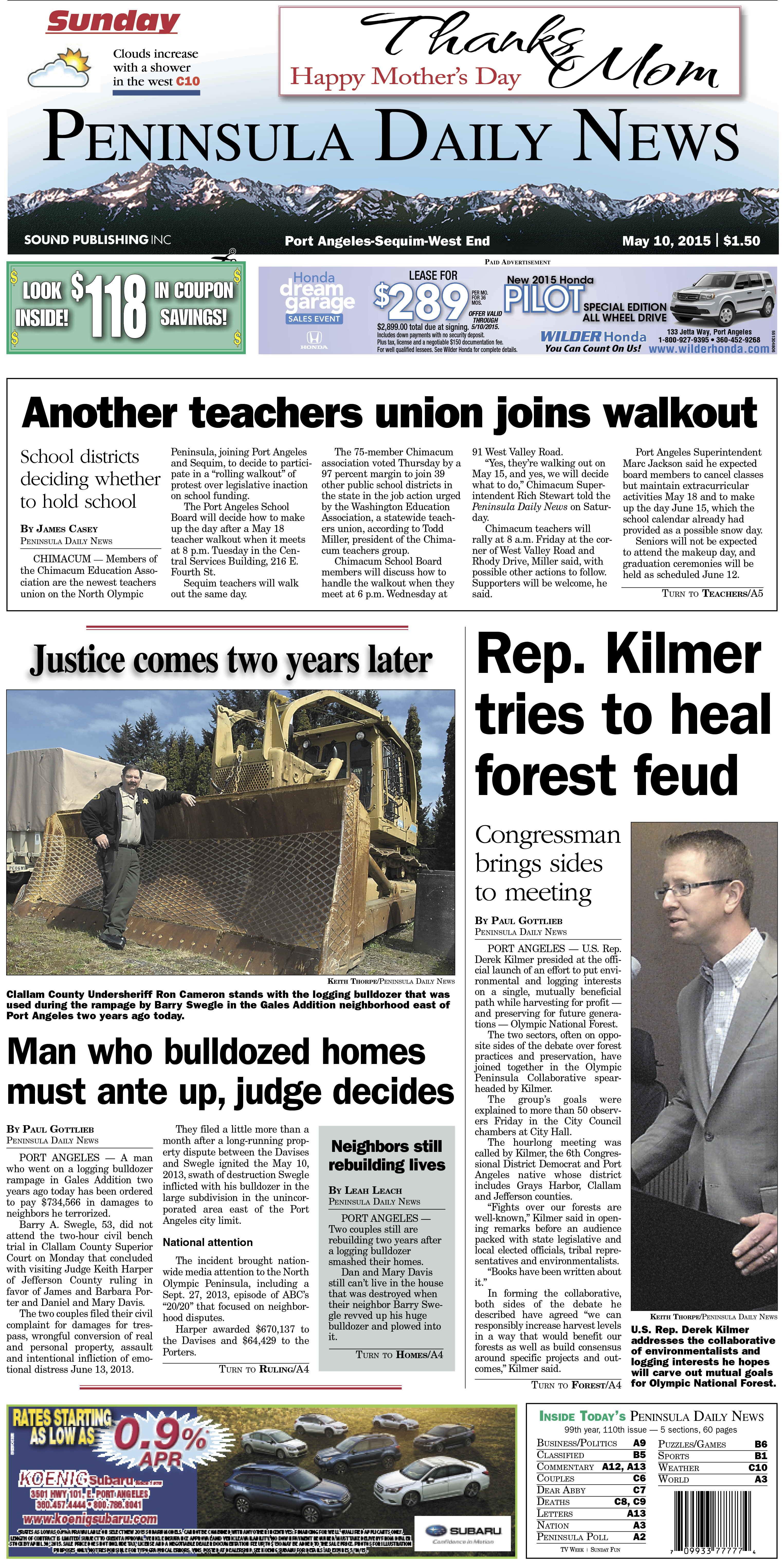Today's front page tailored for the PDN's Clallam County readers. There's more inside that isn't online! ()
