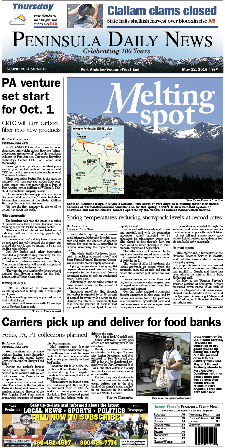 Today's front page tailored for the PDN's readers in Clallam County. There's more inside that isn't online! ()