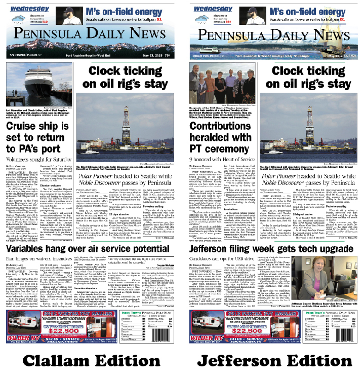 Today's front pages tailored for the PDN's Clallam and Jefferson readers. There's more inside that isn't online! ()
