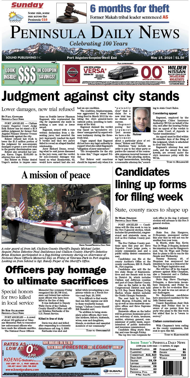Today's front page tailored for the PDN's readers in Clallam County. There's more inside that isn't online! ()