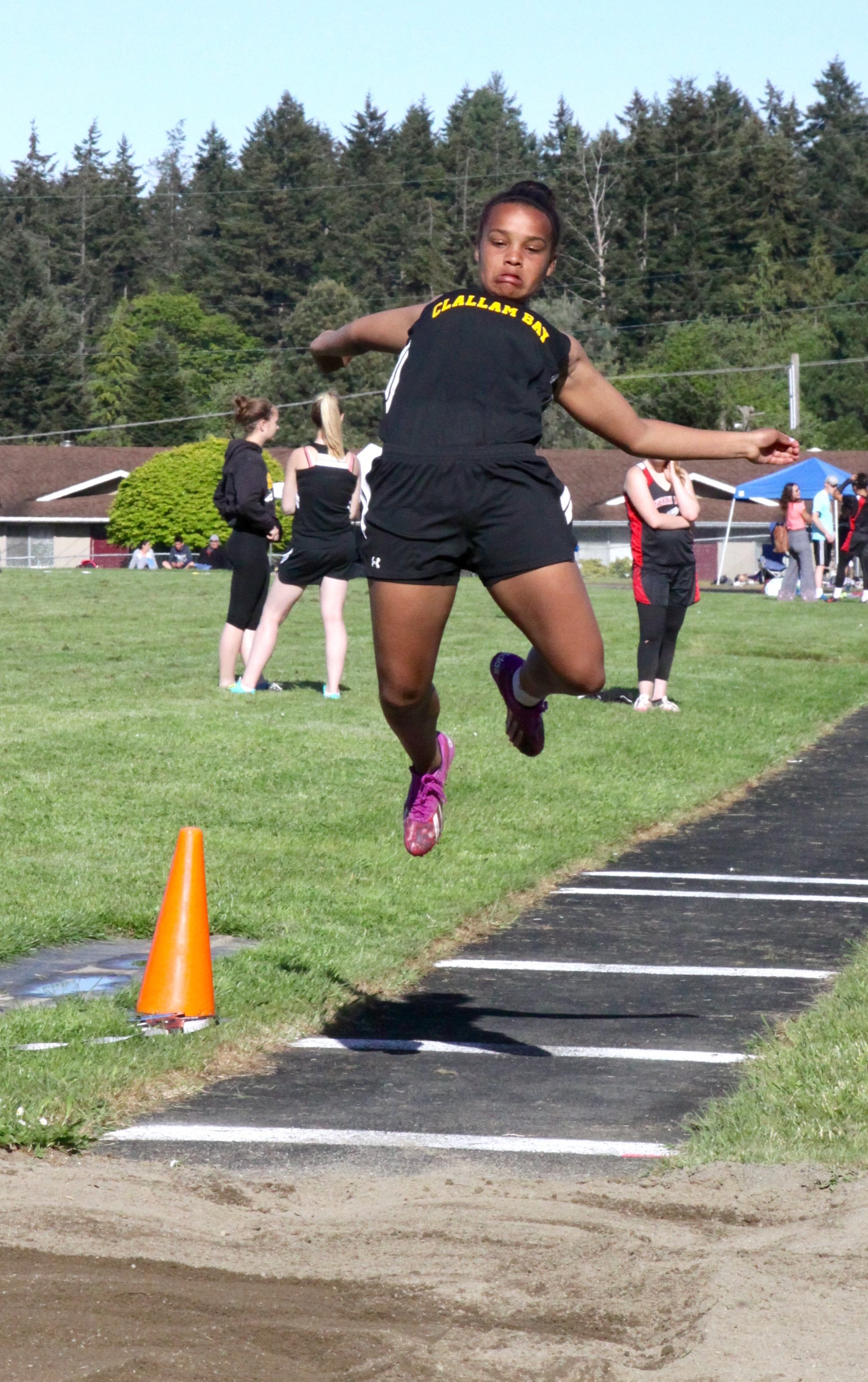 Clallam Bay's Atokena Abe took second to teammate Molly McCoy in the long jump at the sub-district meet. (Dave Logan/for Peninsula Daily News)