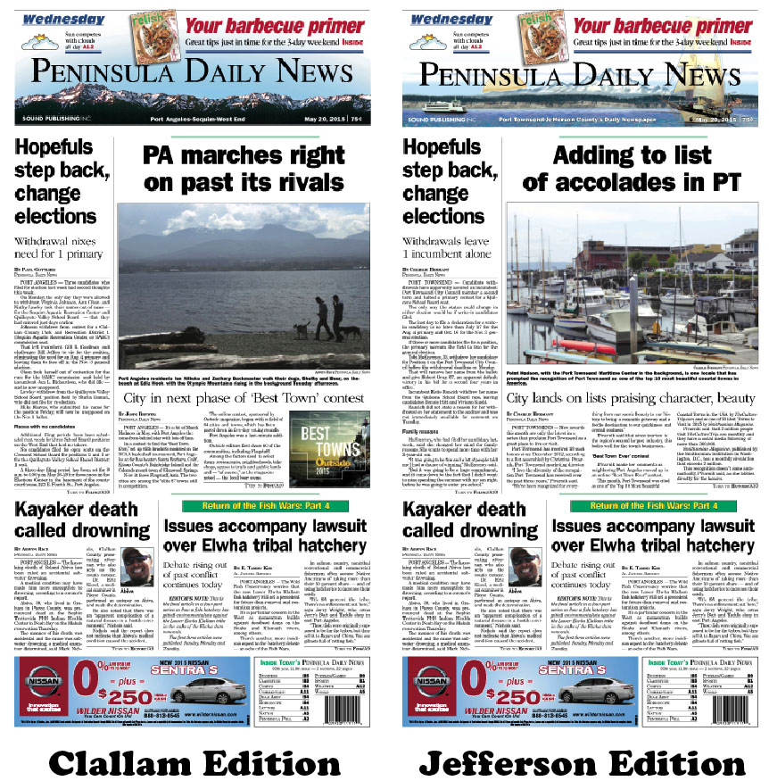 Today's front pages tailored for the PDN's Clallam and Jefferson readers. There's more inside that isn't online! ()