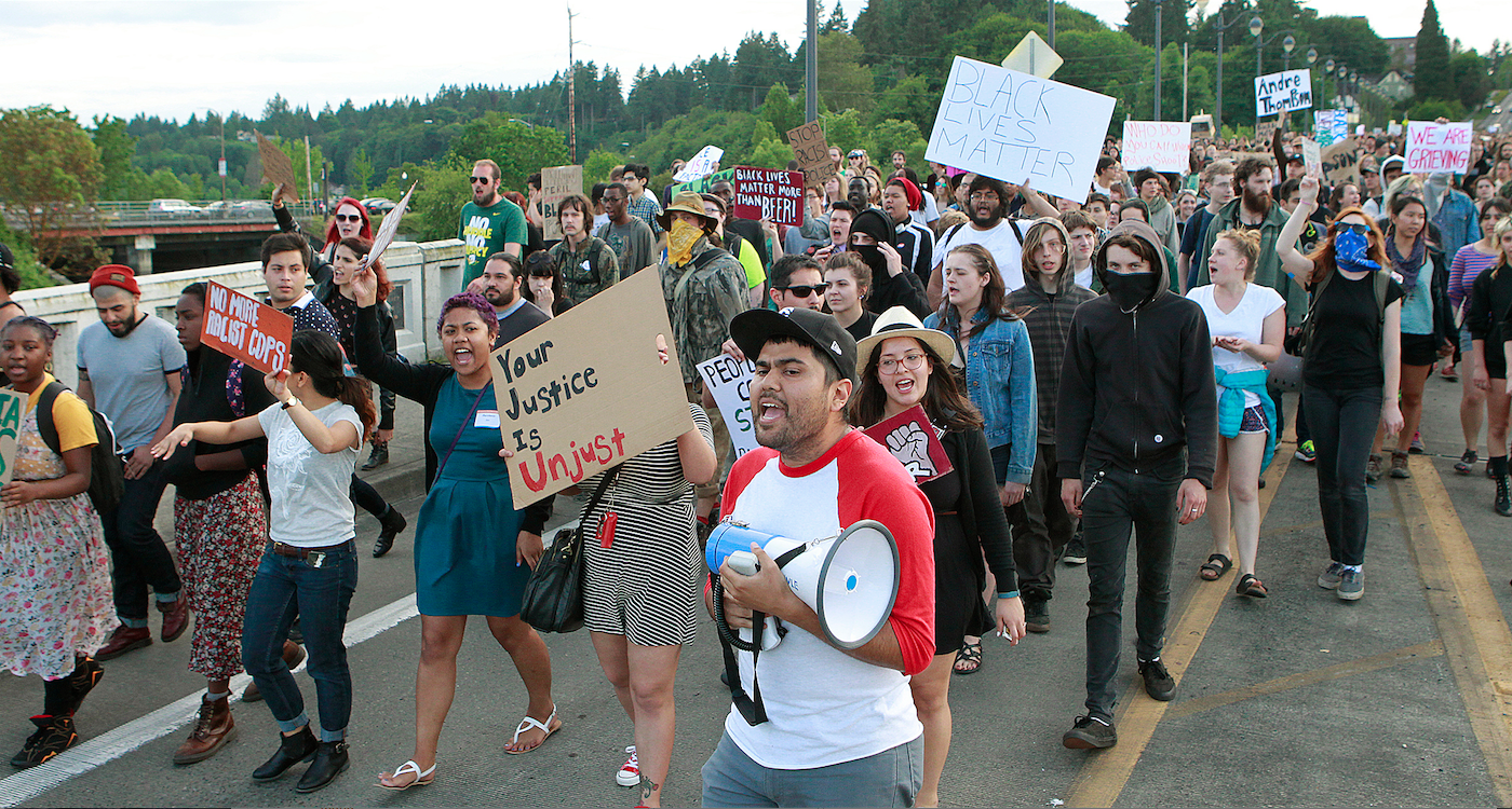 Demonstrators in Olympia on Thursday. (The Associated Press)