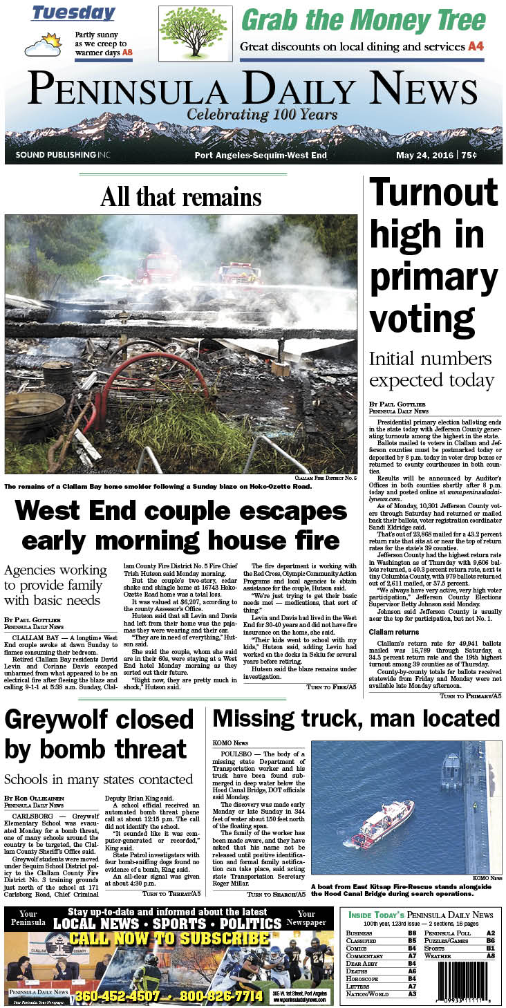 Today's front page tailored for the PDN's readers in Clallam County. There's more inside that isn't online! ()