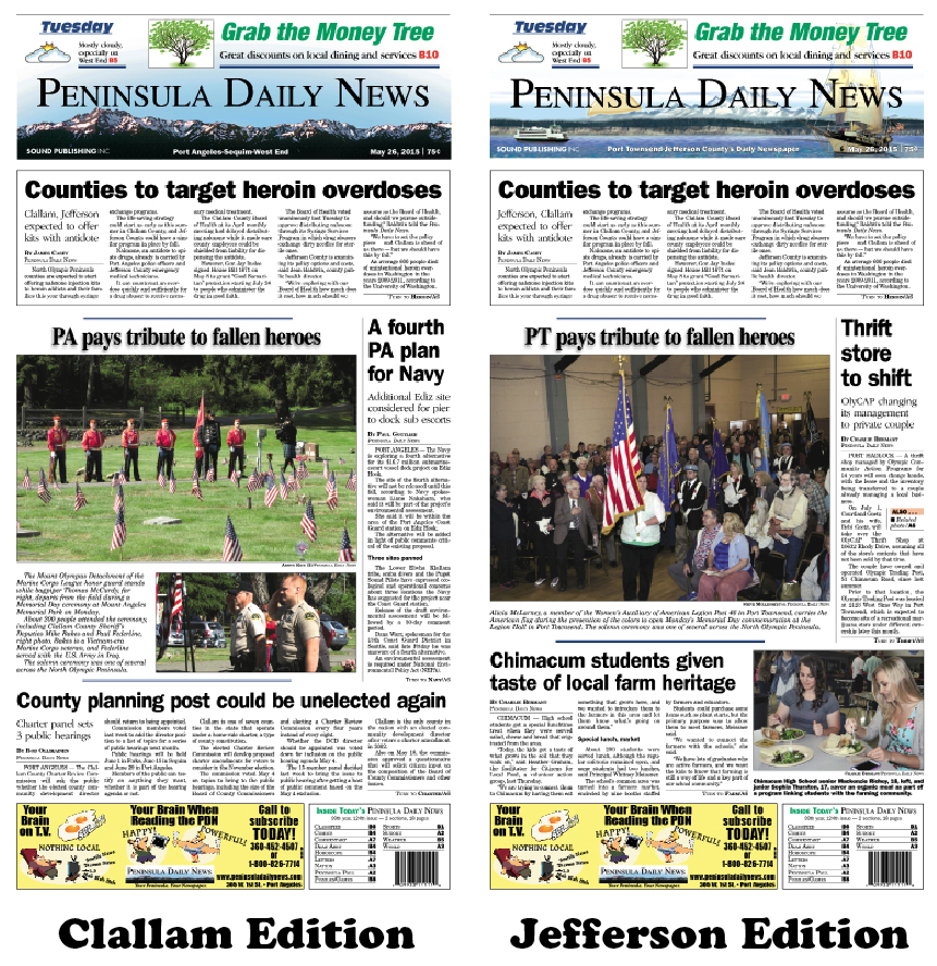 Today's front pages tailored for the PDN's Clallam and Jefferson readers. There's more inside that isn't online! ()