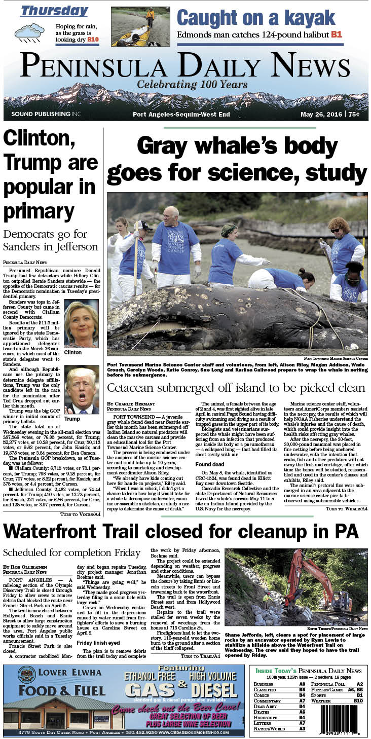 Today's front page tailored for the PDN's readers in Clallam County. There's more inside that isn't online! ()