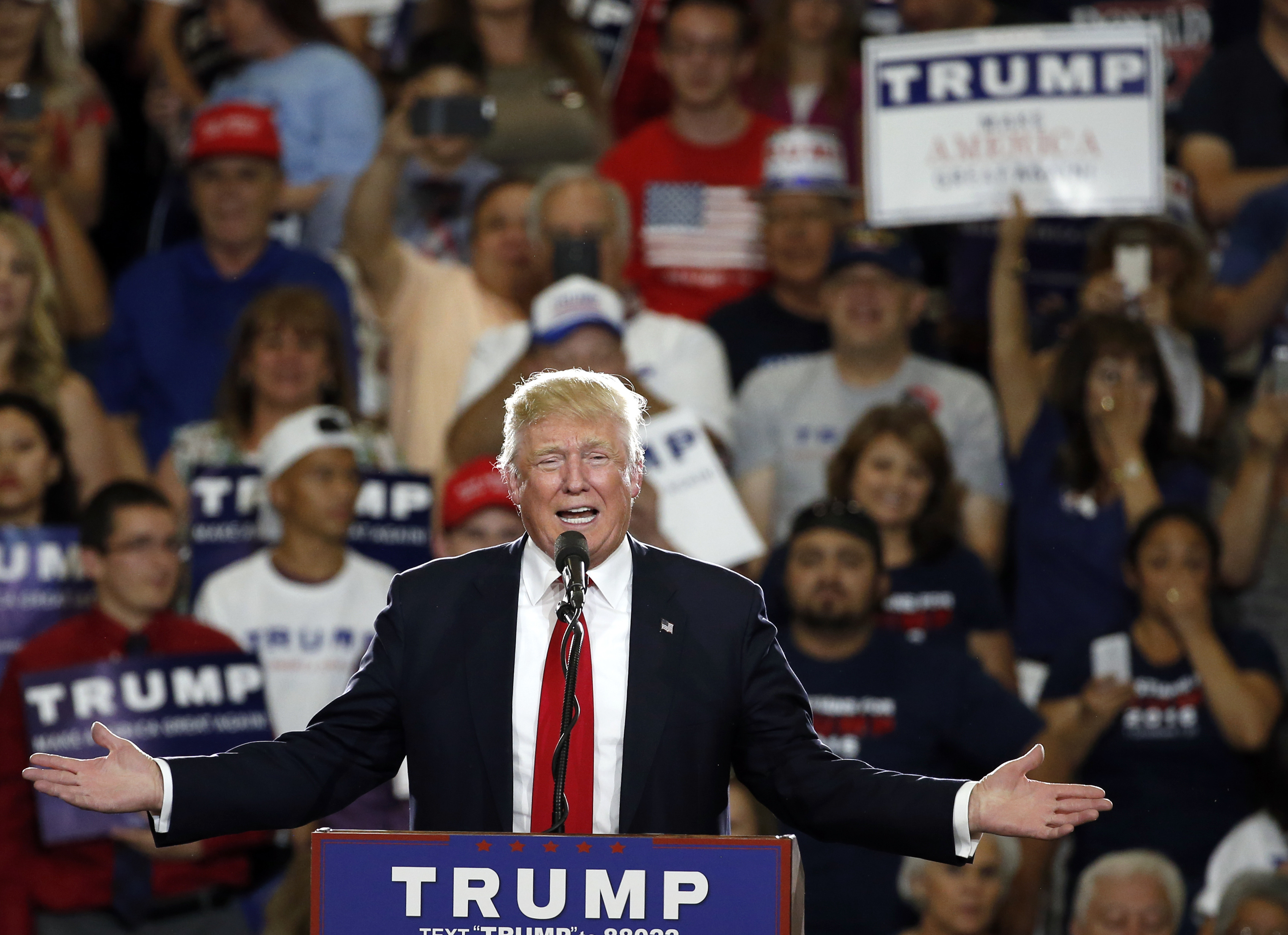 Republican presidential candidate Donald Trump speaks at a campaign event in Albuquerque