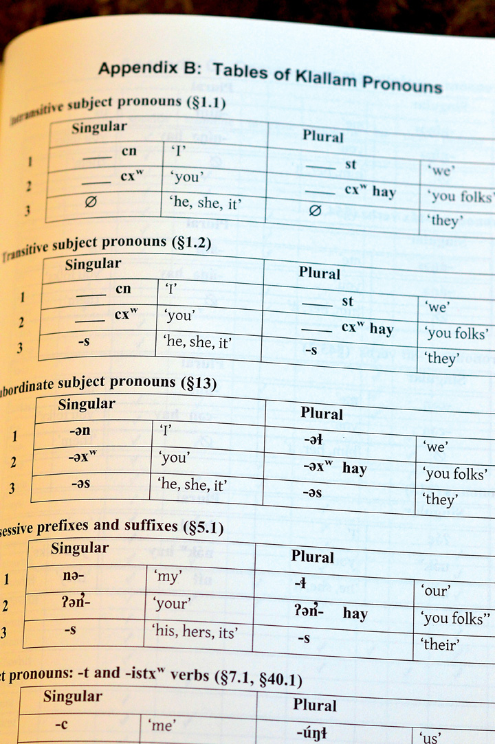 A page from the new Klallam Grammar book. (Diane Urbani de la Paz/Peninsula Daily News)