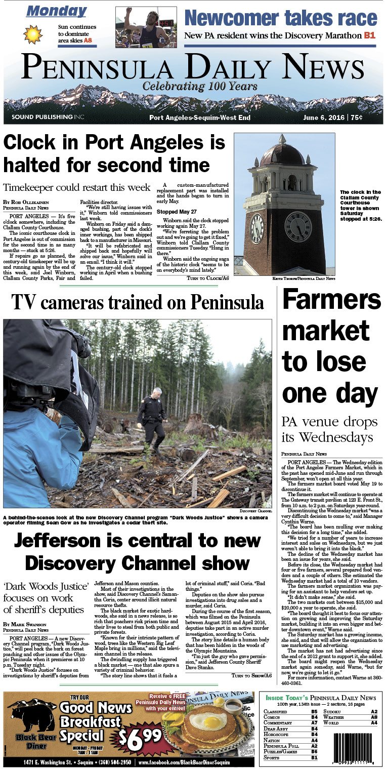 Today's front page tailored for the PDN's readers in Clallam County. There's more inside that isn't online! ()