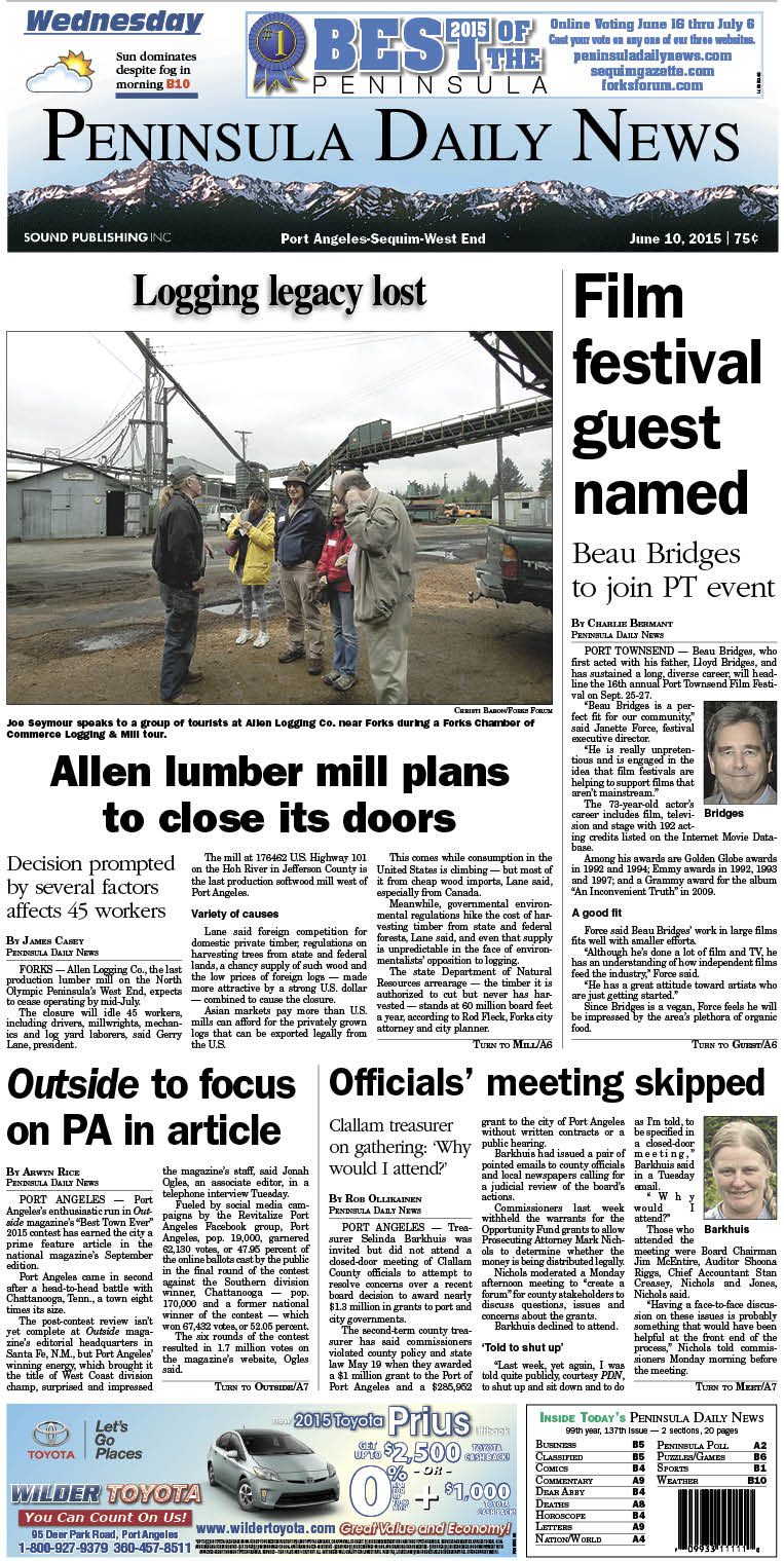 Today's front page tailored for the PDN's Clallam County readers. There's more inside that isn't online! ()