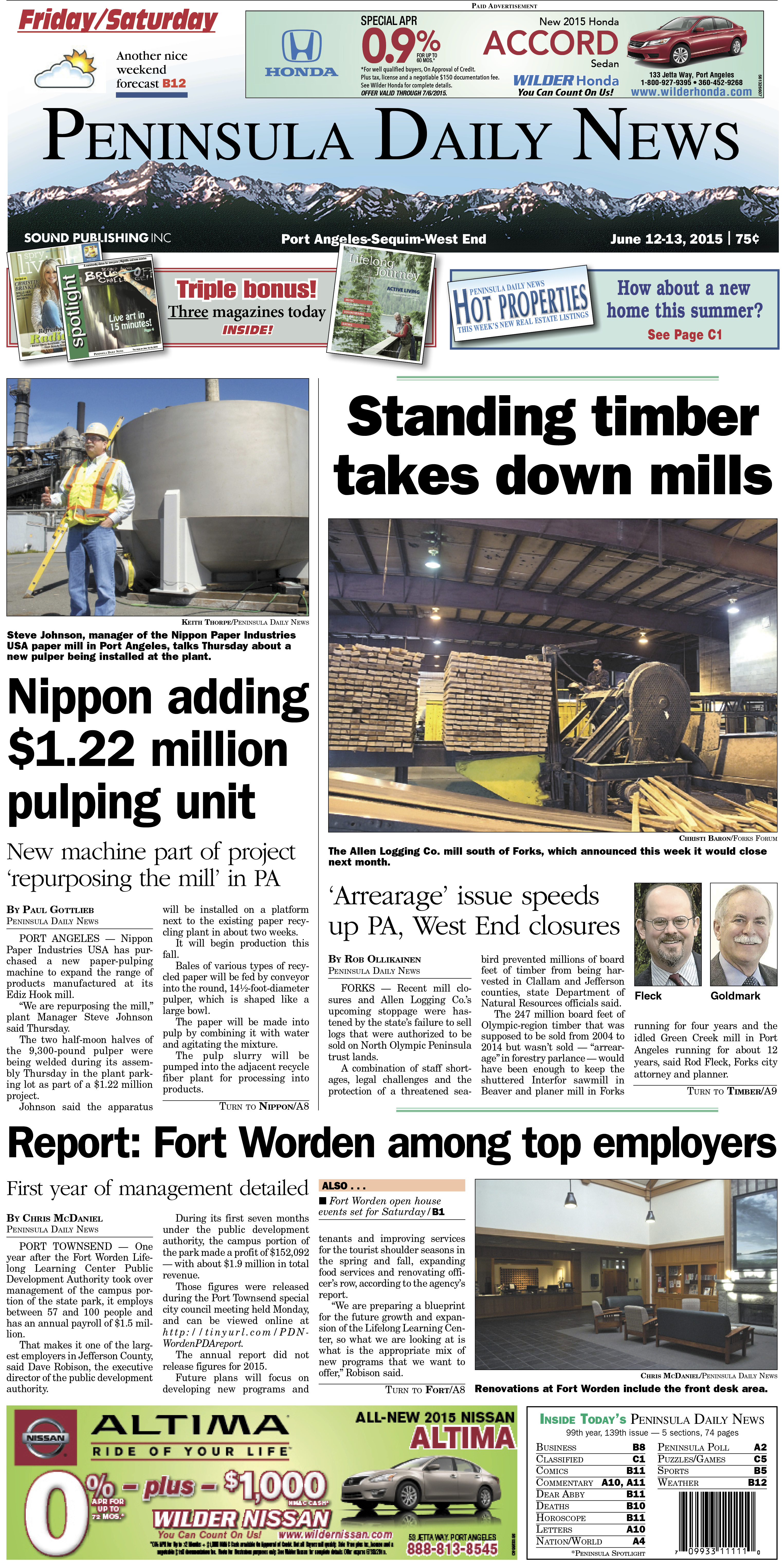 Today's front page tailored for the PDN's Clallam County readers. There's more inside that isn't online! ()
