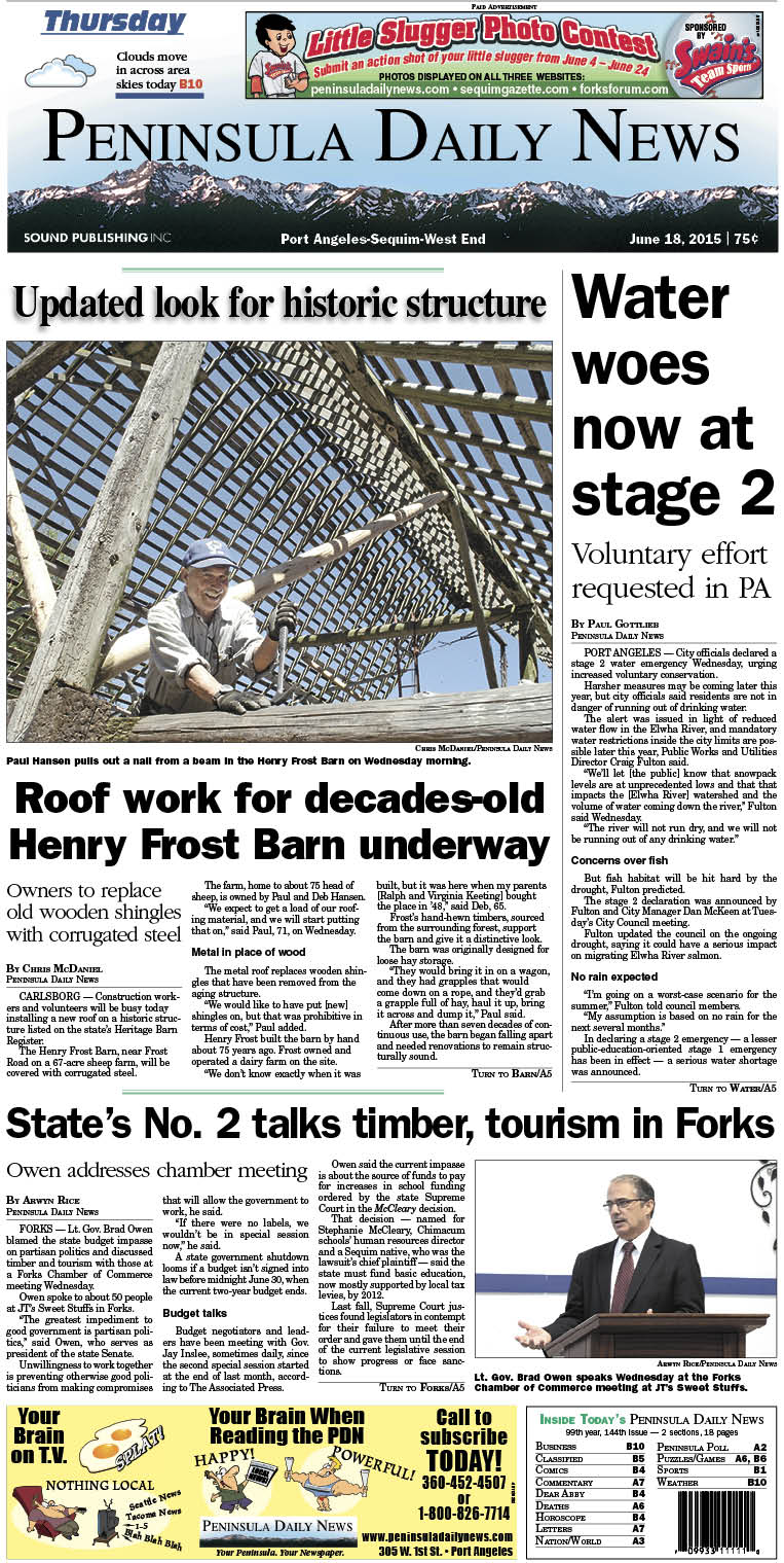 Today's front page tailored for the PDN's Clallam County readers. There's more inside that isn't online! ()