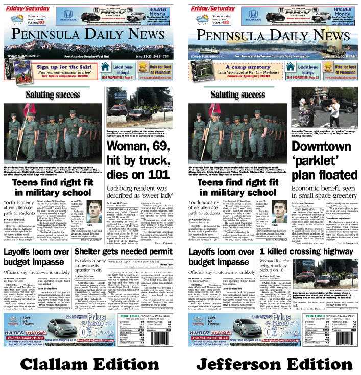 Today's front pages tailored for the PDN's Clallam and Jefferson readers. There's more inside that isn't online! ()