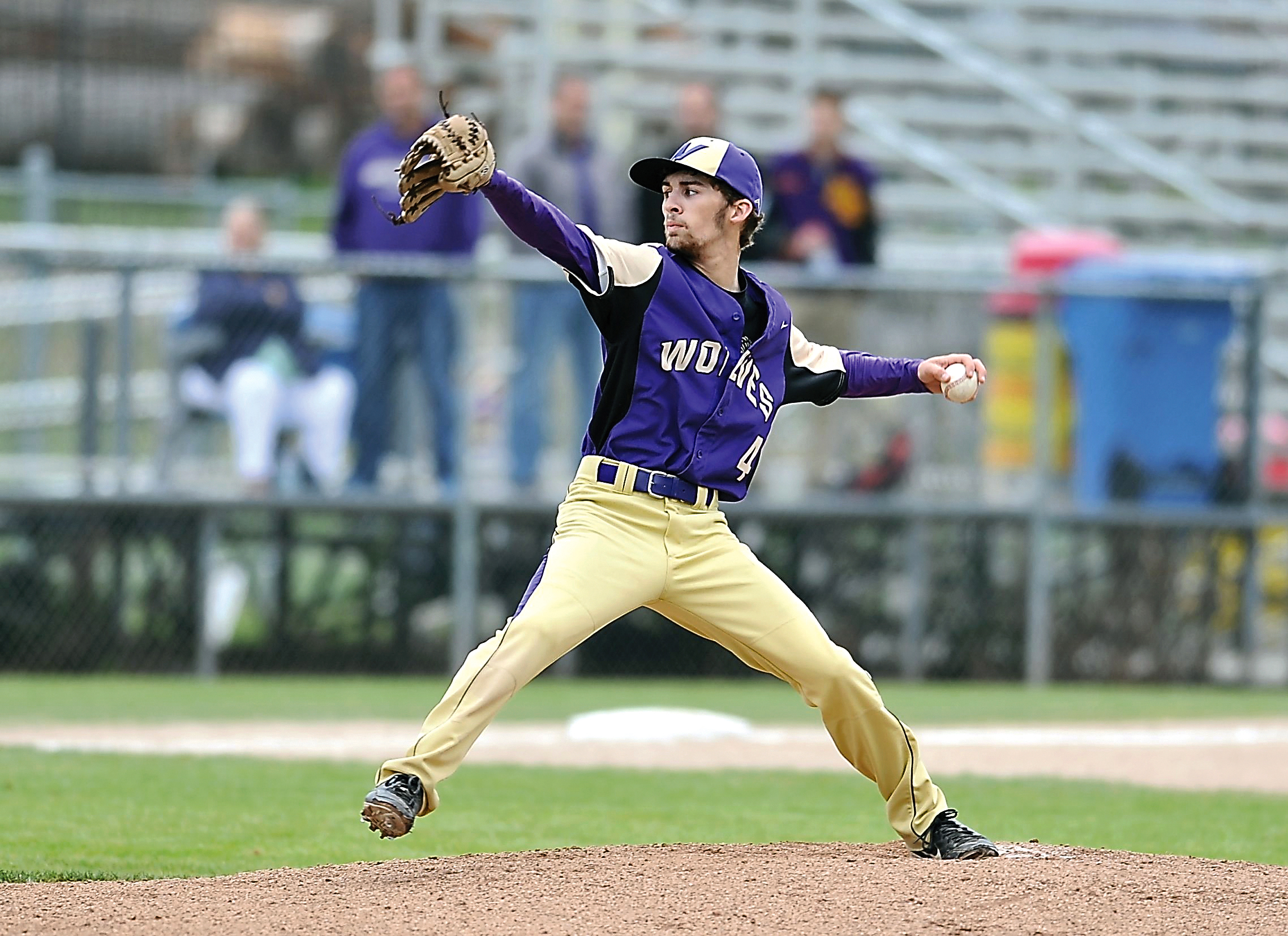 Sequim's Tanner Rhodefer pitches against North Kitsap during the district tournament. Rhodefer was the Wolves' workhorse on the mound this season. (Jeff Halstead/for Peninsula Daily News)