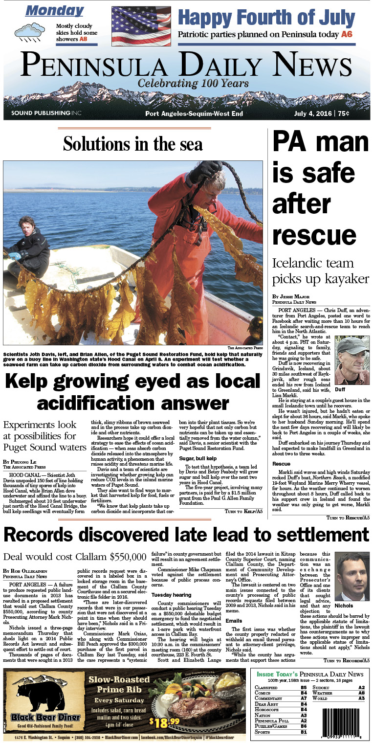 Today's front page tailored for the PDN's readers in Clallam County. There's more inside that isn't online! ()