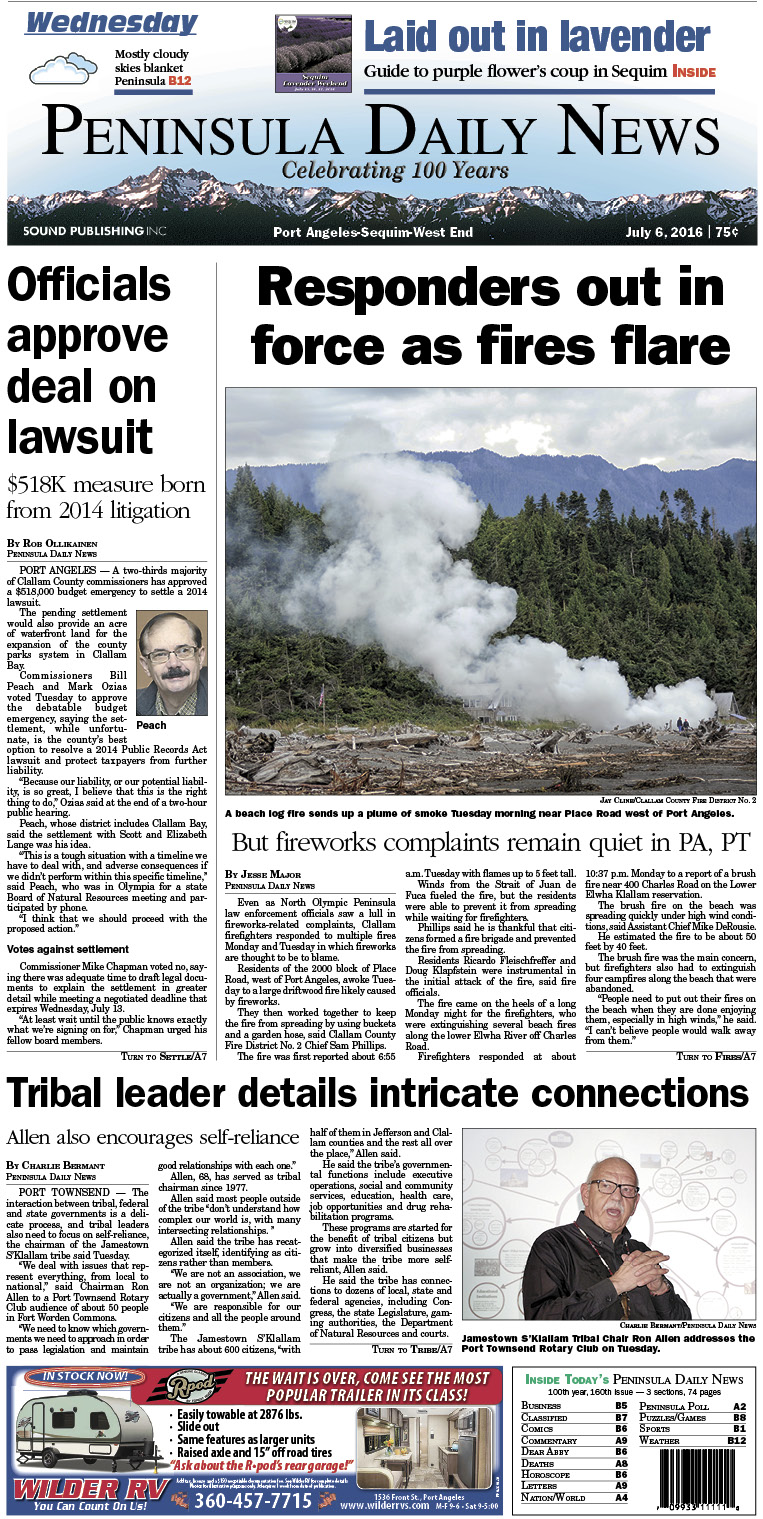 Today's front page tailored for the PDN's readers in Clallam County. There's more inside that isn't online! ()
