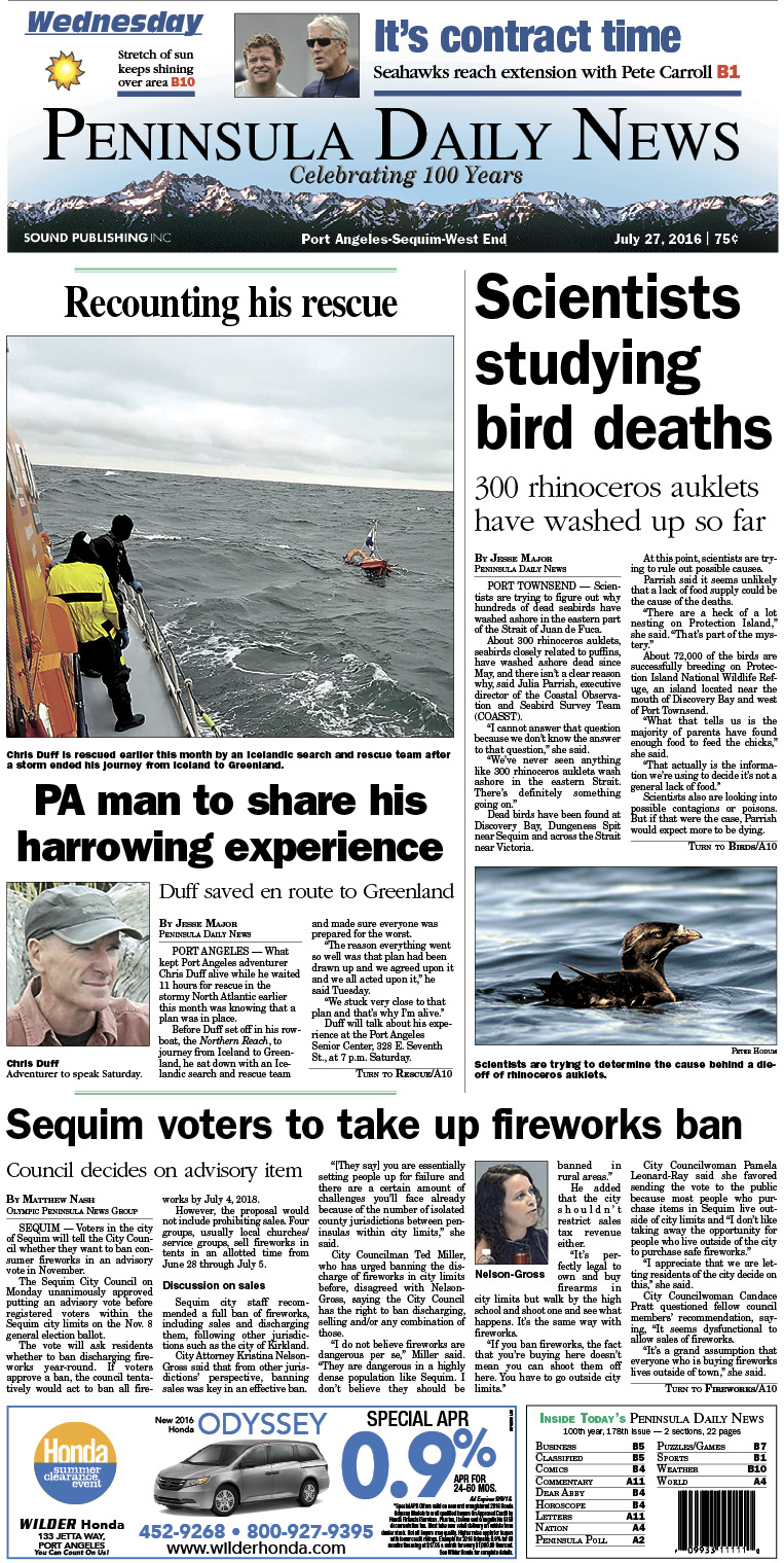 Today's front page tailored for the PDN's readers in Clallam County. There's more inside that isn't online! ()