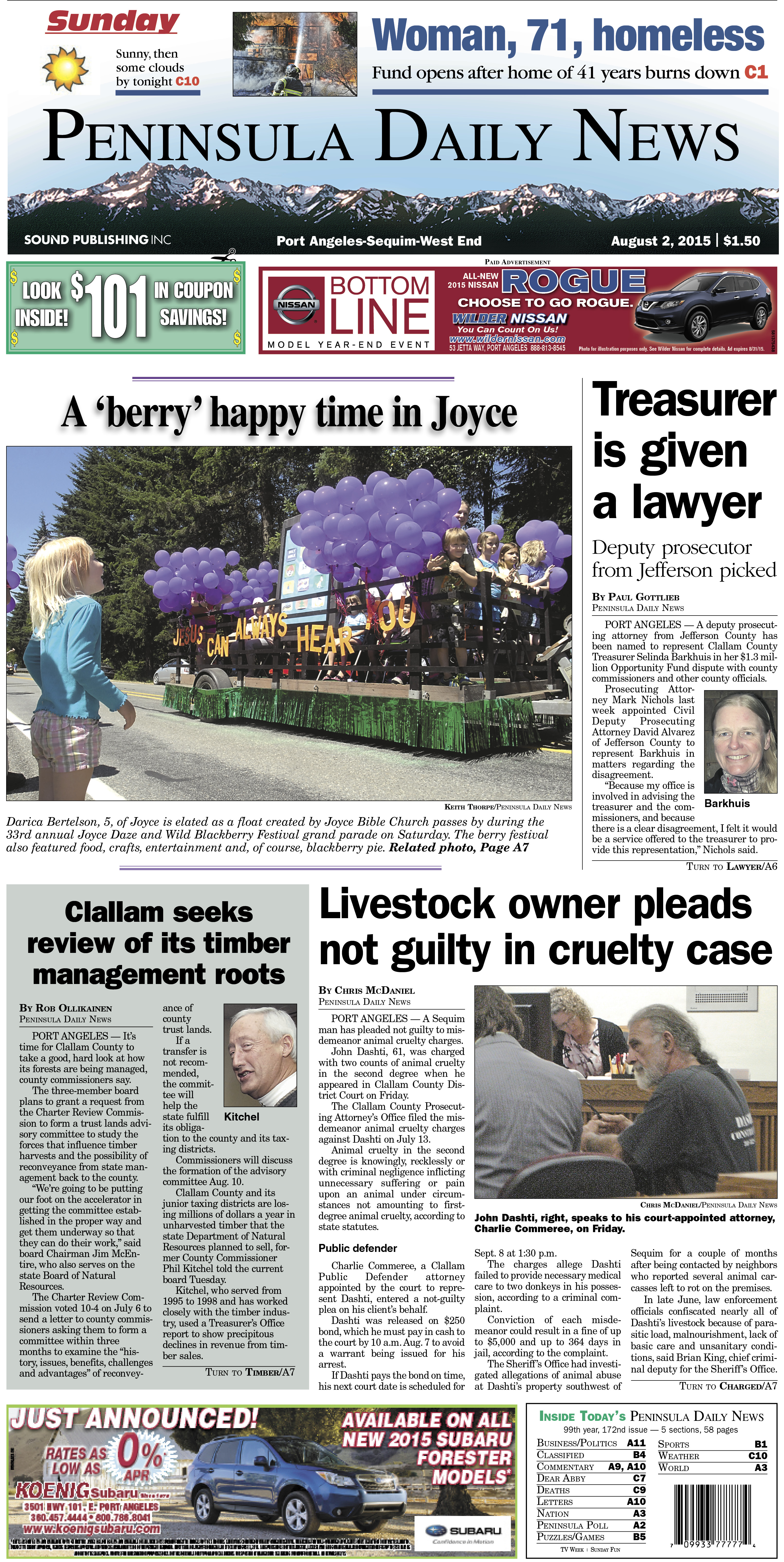 Today's front page tailored for the PDN's readers in Clallam County. There's more inside that isn't online!