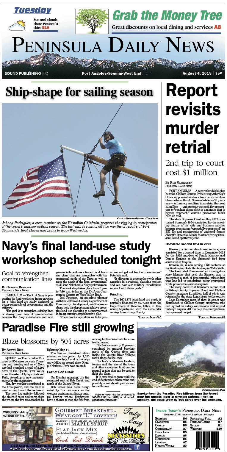 Today's front page tailored for the PDN's readers in Clallam County. There's more inside that isn't online!