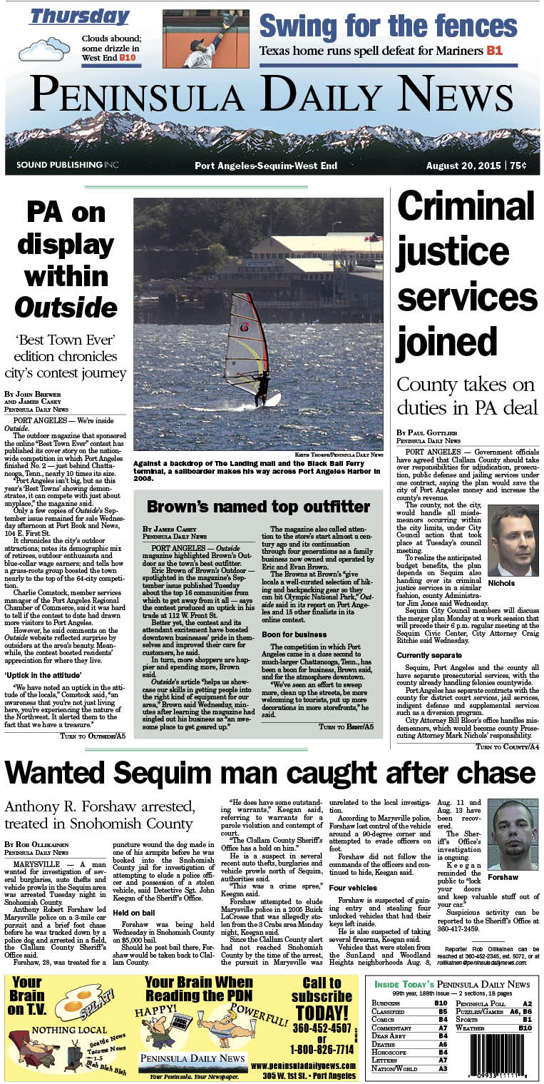 Today's front page tailored for the PDN's readers in Clallam County. There's more inside that isn't online!