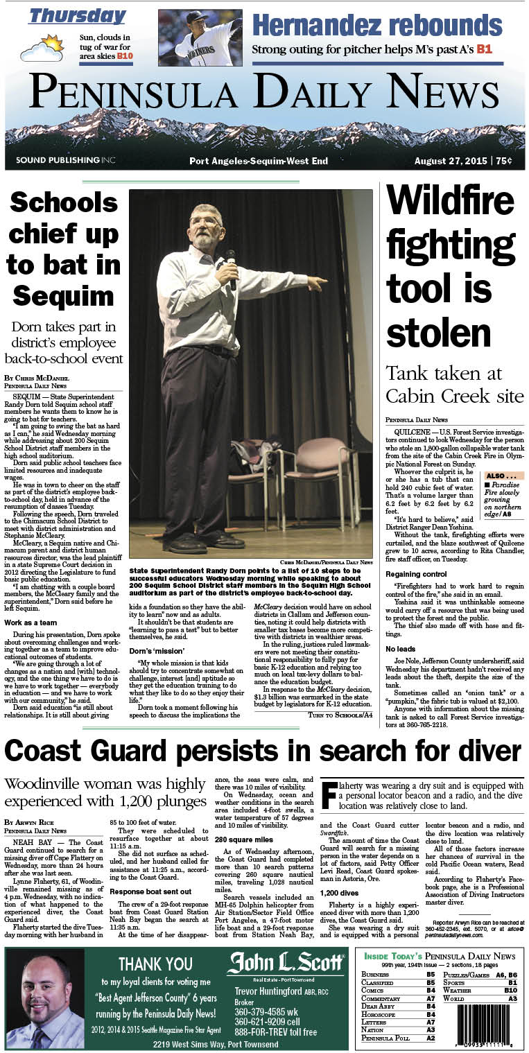Today's front page tailored for the PDN's readers in Clallam County. There's more inside that isn't online!