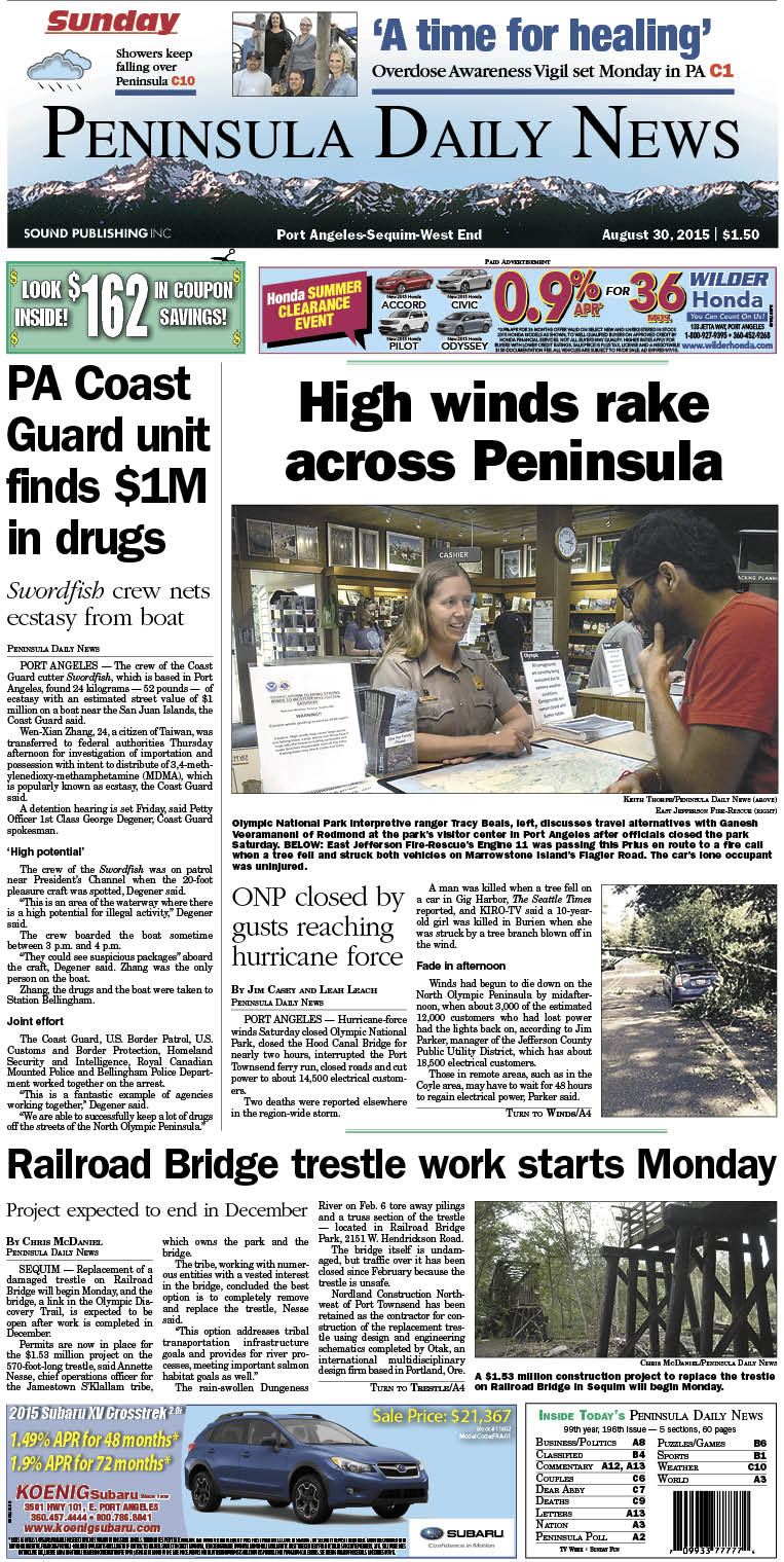 Today's front page tailored for the PDN's readers in Clallam County. There's more inside that isn't online!