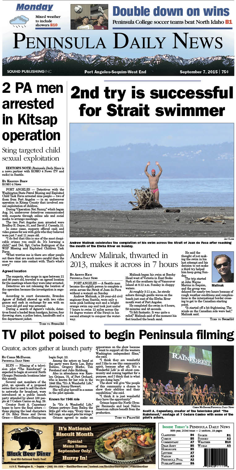 Today's front page tailored for the PDN's readers in Clallam County. There's more inside that isn't online!