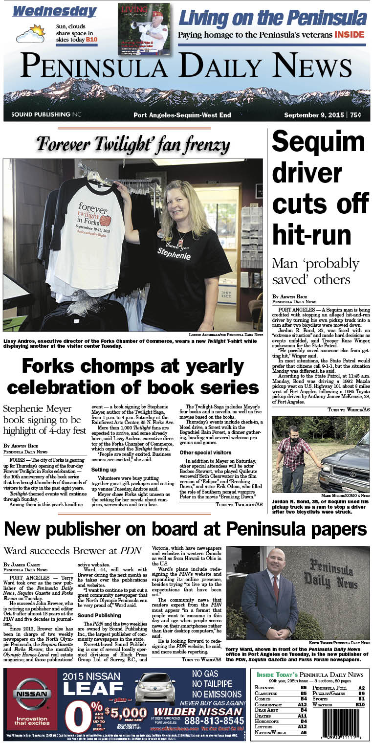 Today's front page tailored for the PDN's readers in Clallam County. There's more inside that isn't online!