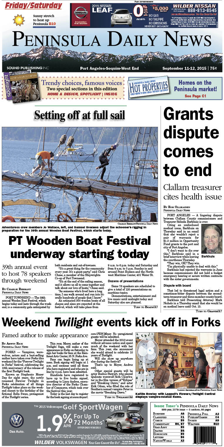 Today's front page tailored for the PDN's readers in Clallam County. There's more inside that isn't online!