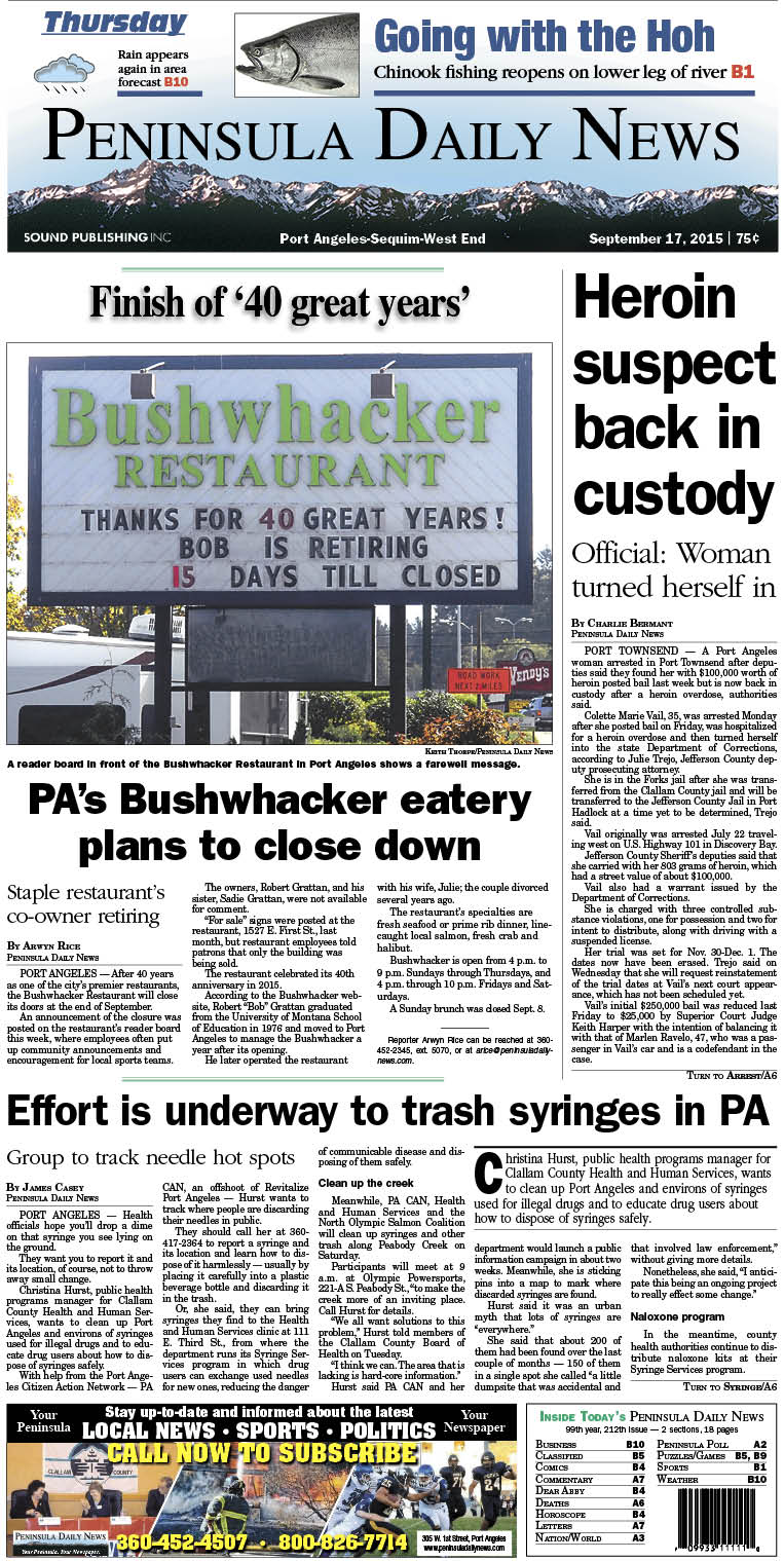 Today's front page tailored for the PDN's readers in Clallam County. There's more inside that isn't online!