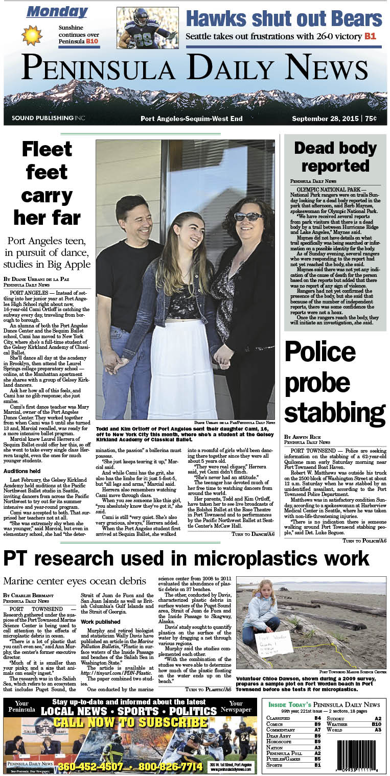 Today's front page tailored for the PDN's readers in Clallam County. There's more inside that isn't online!