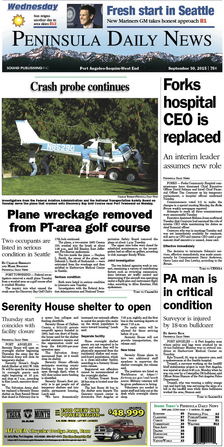 Today's front page tailored for the PDN's readers in Clallam County. There's more inside that isn't online!