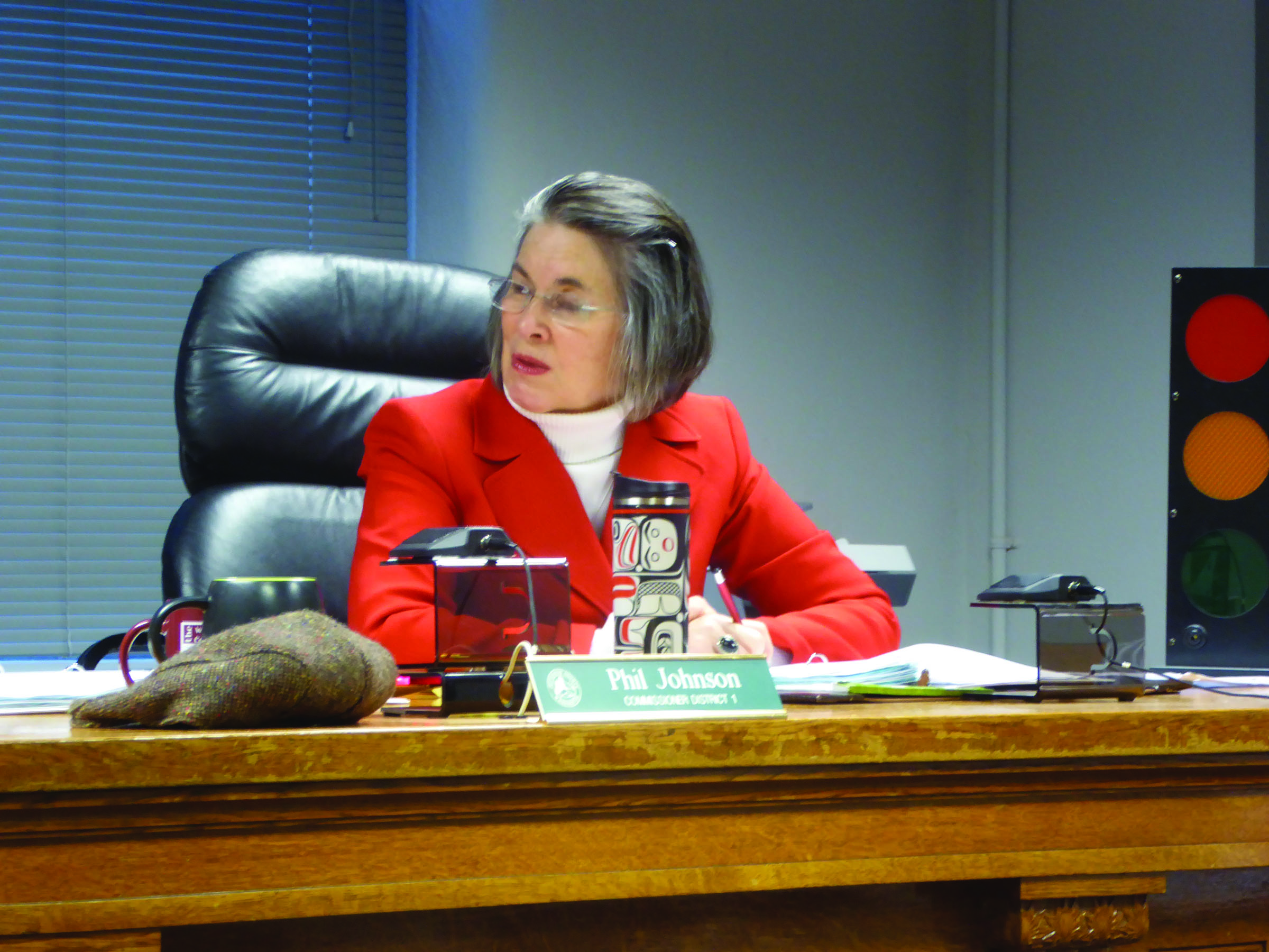 Jefferson County District 3 Commissioner Kathleen Kler was elected as the board's first female chair Monday. (Charlie Bermant/Peninsula Daily News)