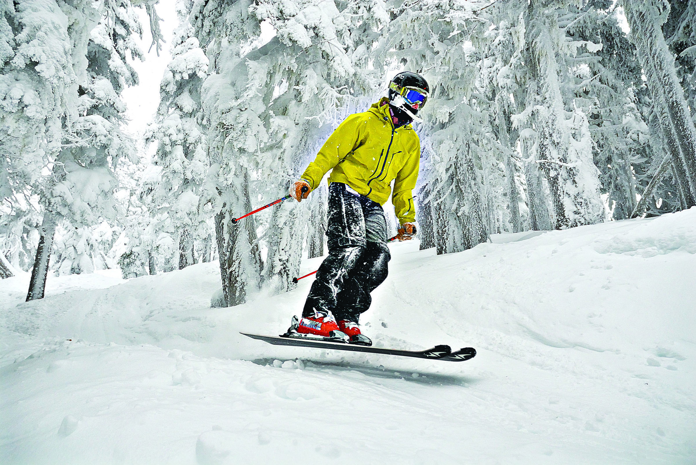 Alex Brown of Port Angeles jumps off the ground while skiing through the trees on Hurricane Ridge. — Peninsula Daily News ()