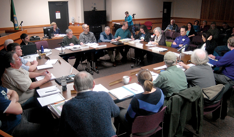 Members of the Clallam County Trust Lands Advisory Committee convene Friday at the Clallam County Courthouse. — Keith Thorpe/Peninsula Daily News ()