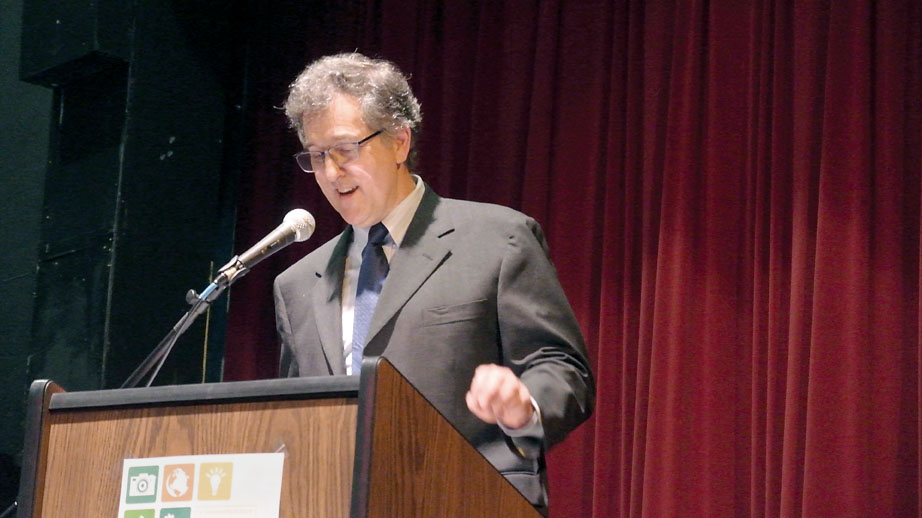 King County Superior Court Judge William Downing addresses students at Port Townsend High School on Friday. — Charlie Bermant/Peninsula Daily News ()