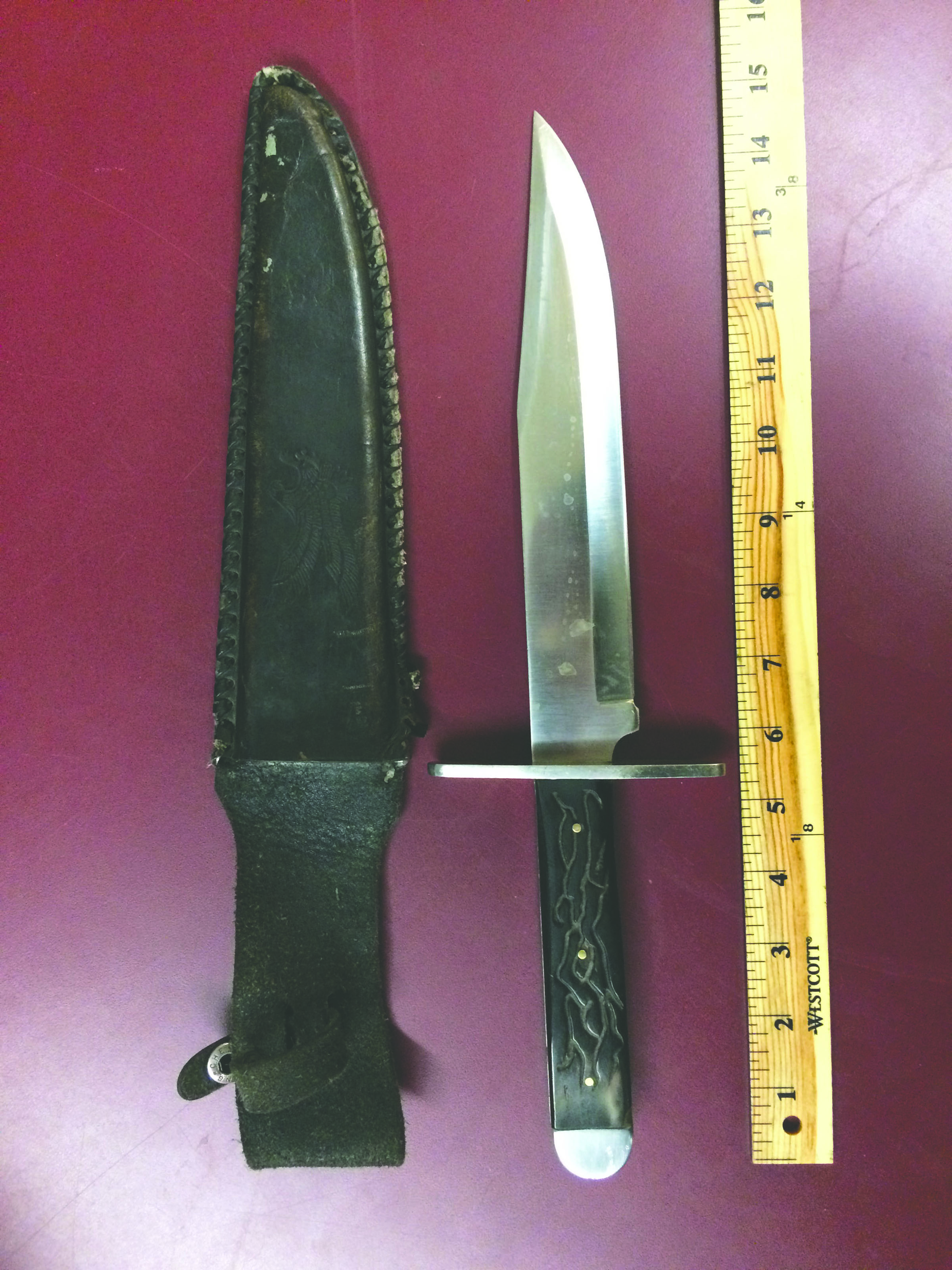 The Port Townsend Police Department found this knife while investigating calls regarding a knife-wielding man Saturday. (Port Townsend Police Department)