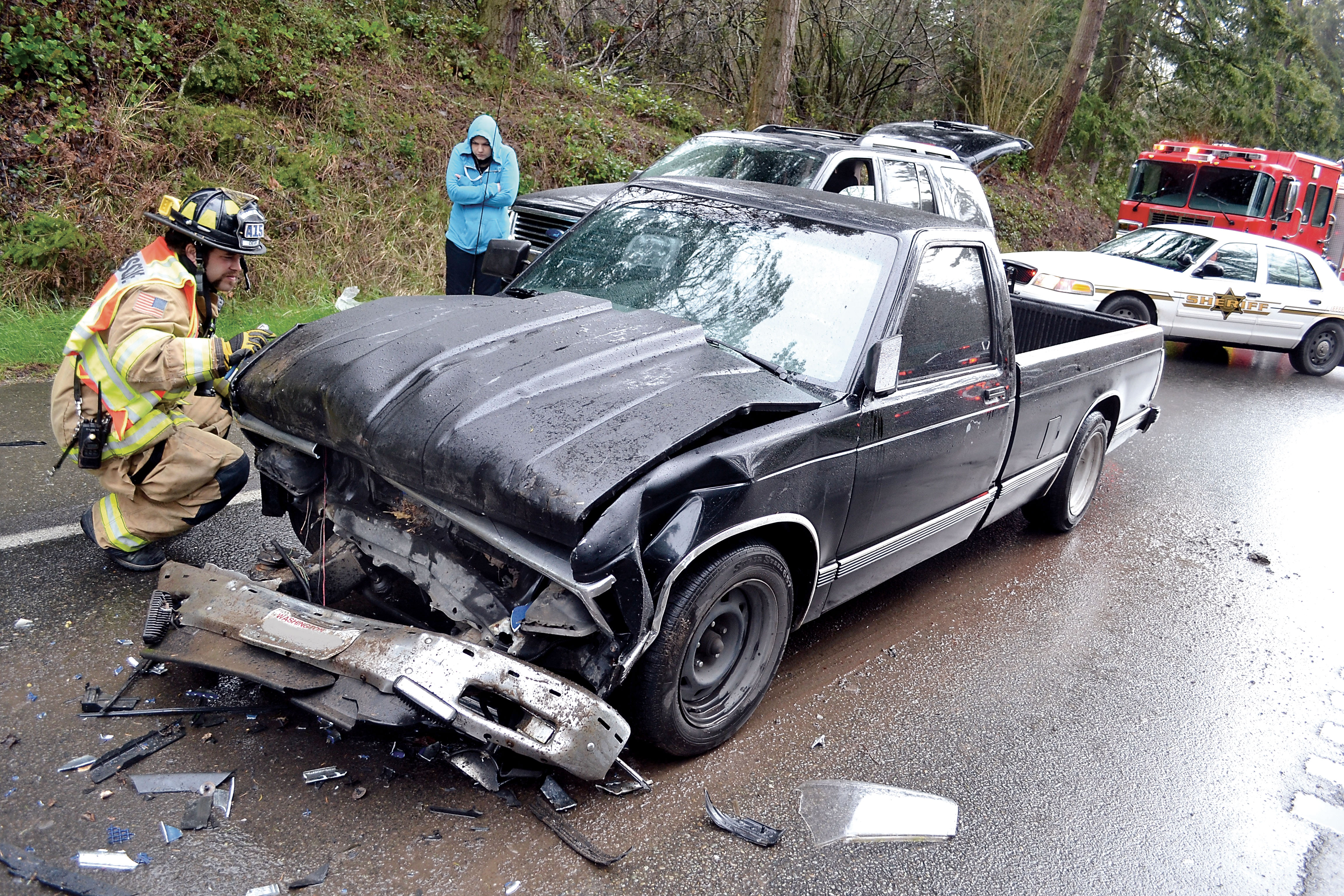 A Nissan Altima was rear-ended by a Chevy pickup truck Tuesday morning